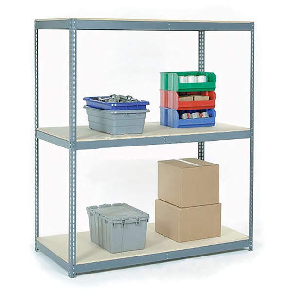 Global Industrial Wide Span Rack 48Wx48Dx96H, 3 Shelves Wood Deck 1200 Lb Cap. Per Level, Gray B2296785